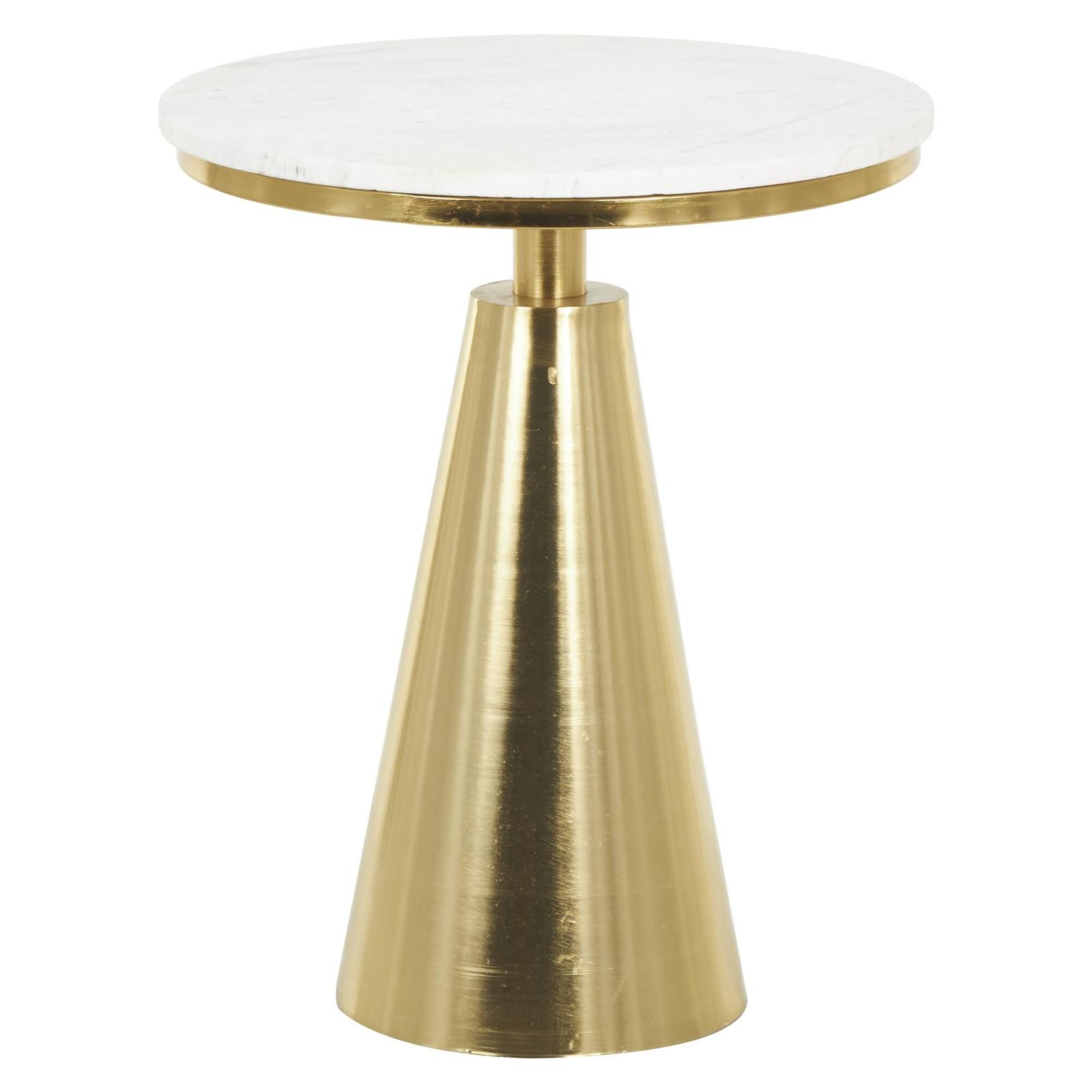 20" x 24" Gold Metal Geometric Cone Accent Table with White Marble Tabletop